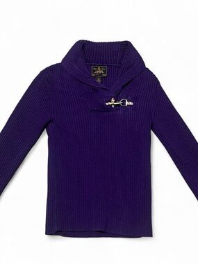 Ralph Lauren 90s Vintage Purple Ribbed Toggle Black Tag Sweater